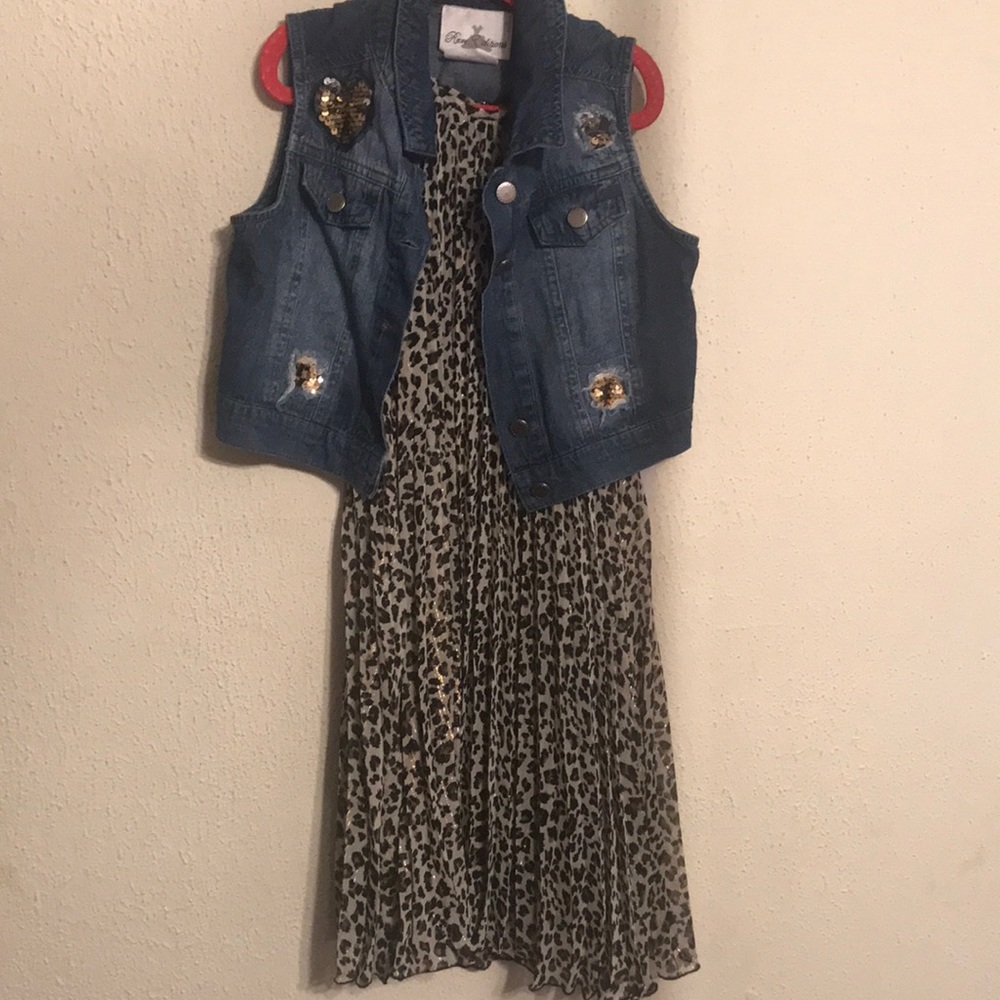 Rare Editions Leopard Dress with Denim Vest